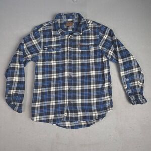 ORVIS Men's Plaid Flannel Shirt Long Sleeve Button Up Blue White LG Shacket